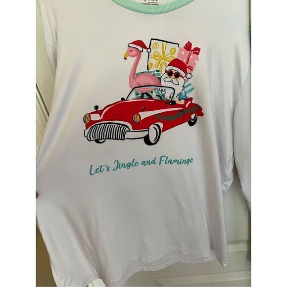 Pajamarama light blue flamingo pajama set “let’s jingle and flamingo” size L - Picture 10 of 13